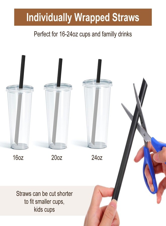 AojSup 400 Pcs Black Boba Straws Plastic, Black Straws Individually Wrapped, 8.85" Extra Long 0.43" Wide Disposable Drinking Straw for Milkshake Bubble Tea Party Restaurant - Image 4